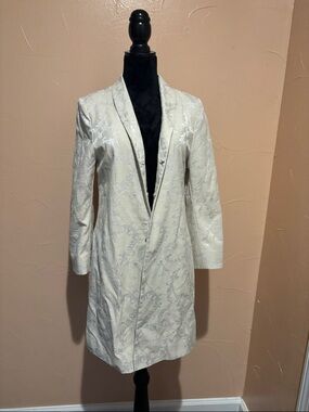Elegant Cream Brocade Long Jacket Coat unico unique Firenze